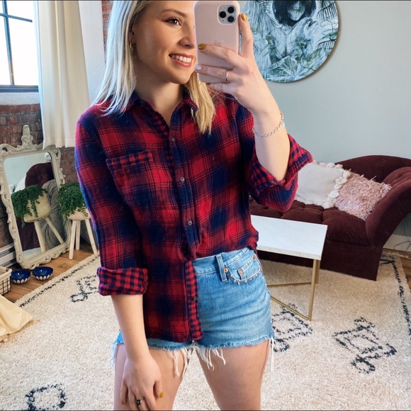 Madewell Tops - Madewell red blue flannel button down shirt plaid